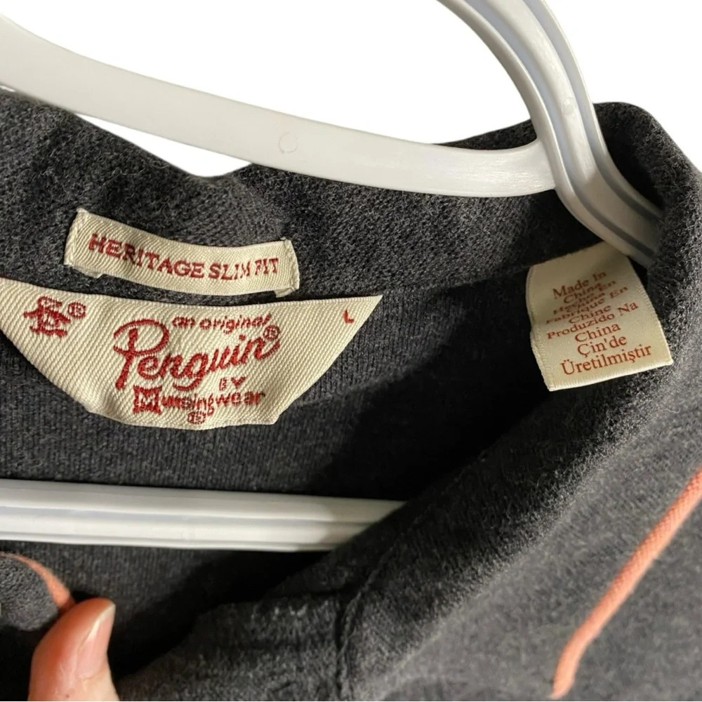 Original Penguin Polo Shirt in Dark Grey with Pink Trim - Picture 3 of 6